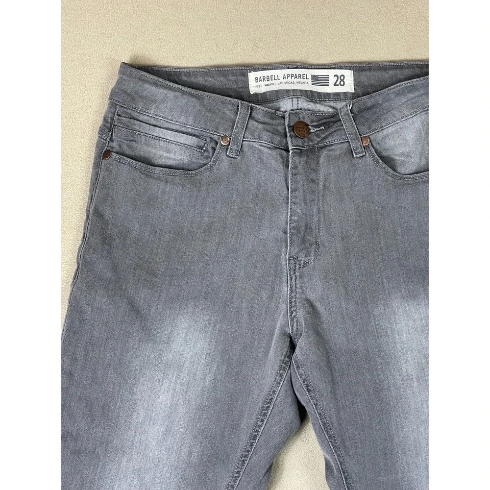 Barbell Jeans Mens 28 Gray Straight Mid‎ Rise Logo Pockets Preppy Adult